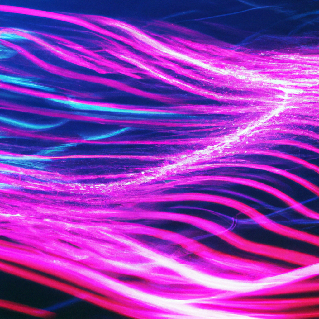 Ethereal 3D abstract motion graphic wave in neon blue and purple glass with cinematic lighting